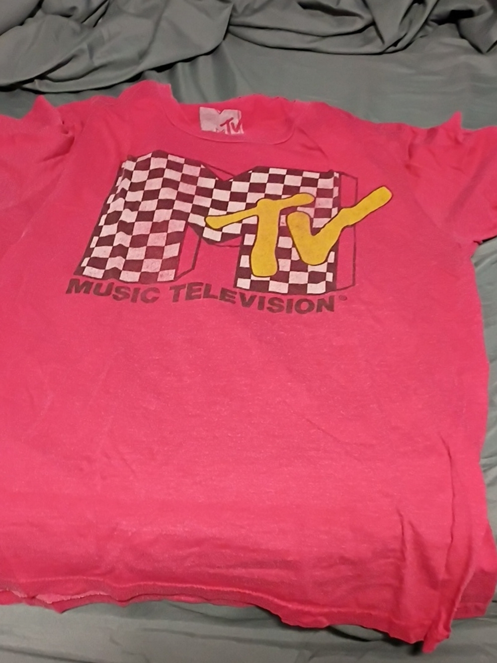 MTV Red Tee with Checkerboard and Yellow Logo